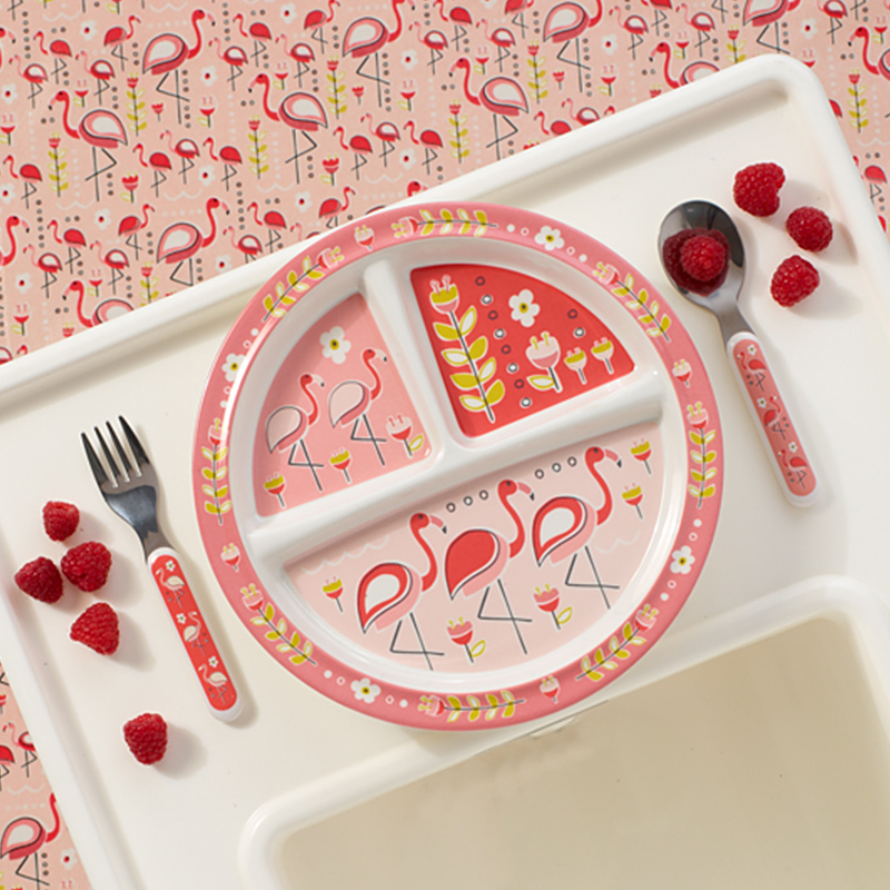 Παιδικό πιατάκι με τρία χωρίσματα από τη σειρά Flamingo της Sugarbooger