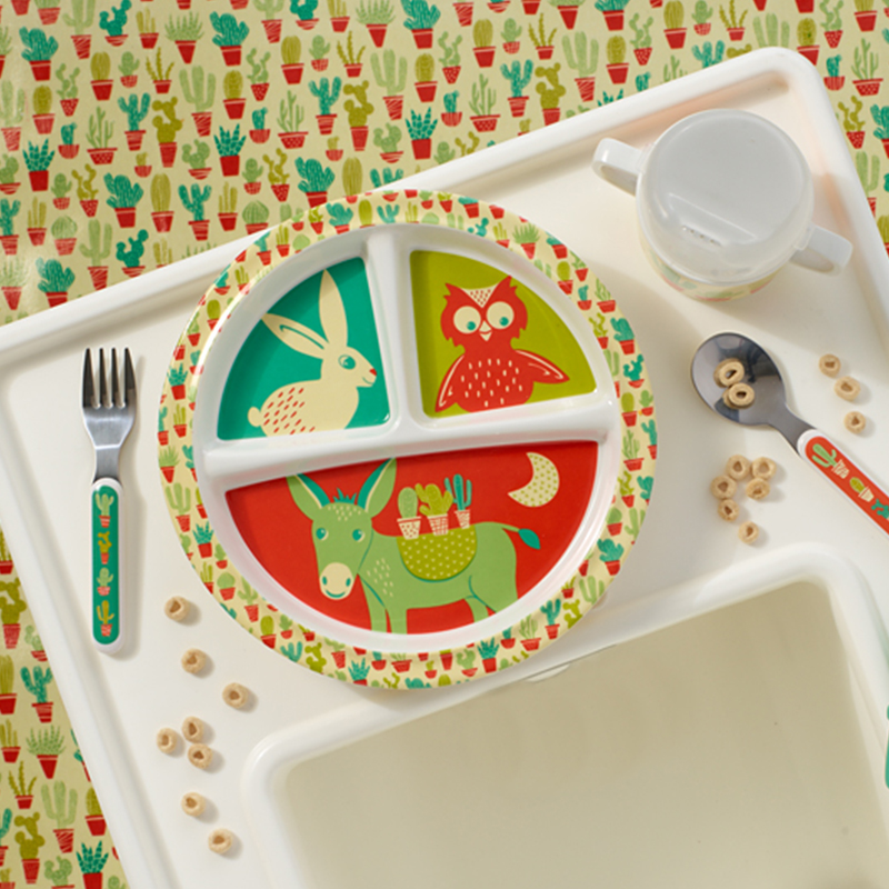 Παιδικό πιατάκι με τρία χωρίσματα από τη σειρά Happy Cactus της Sugarbooger